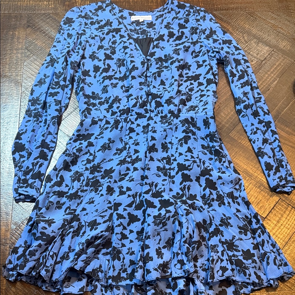 Karina Grimaldi Vicky Denim Floral Blue‎ Chiffon Mini Dress Long Sleeve M - Picture 10 of 11